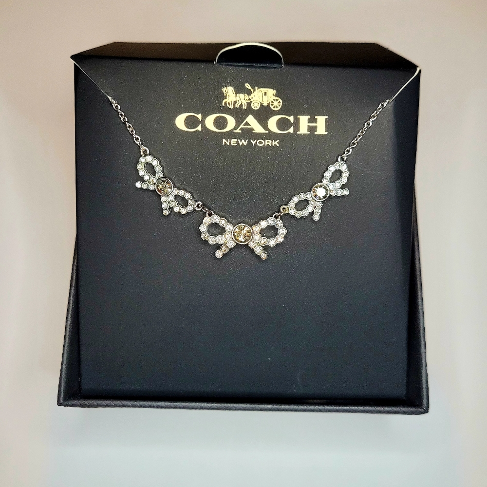 Coach Silver Crystal Multi Bow Necklace